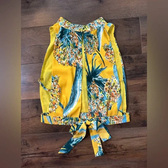 The Room Yellow Tropical Floral Tie Back Blouse Tank Top Medium Resort - Picture 3 of 6
